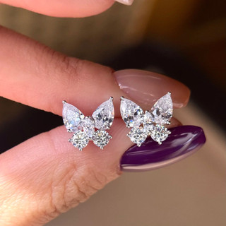 Châu Âu Mỹ ins Phong Cách Mới Siêu Nhấp Nháy Bông Tai Bướm Zircon Nữ