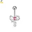 Nhẫn Rốn Hình Bướm Trái Tim từ Thép Không Gỉ và Đá Pha Lệ Hồng Zircon - Trang Sức Dành Cho Nữ