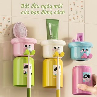Giá đỡ bàn chải đánh răng treo tường ABS Cốc tổ chức phòng tắm Hoạt hình dễ thương Giá thoát nước phong cách Hàn Quốc