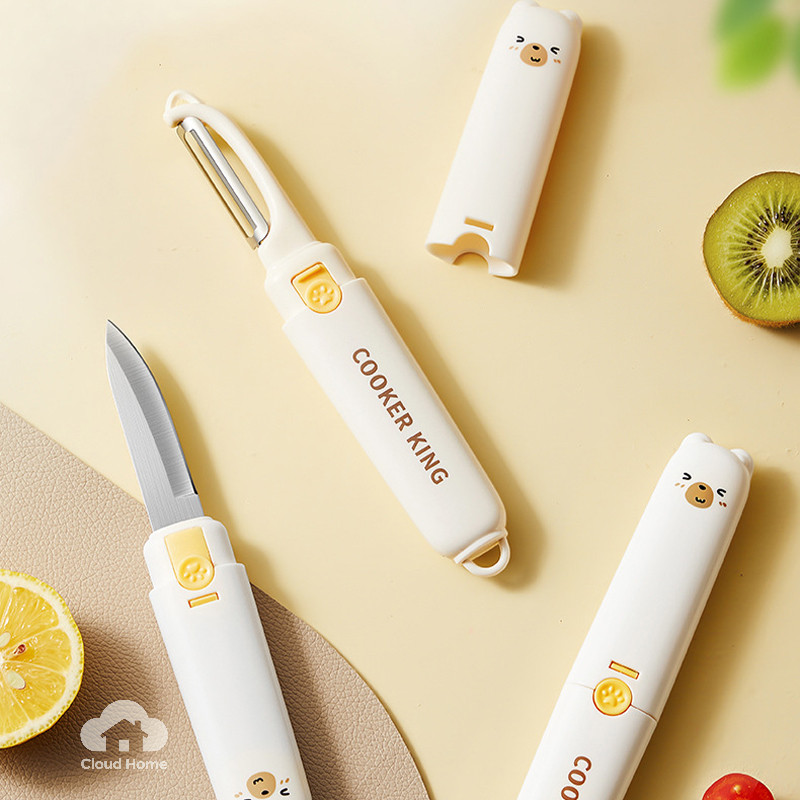 Dao gọt trái cây hai lưỡi bằng thép không gỉ, 2 trong 1, dụng cụ gọt vỏ mini cầm tay tiện dụng
