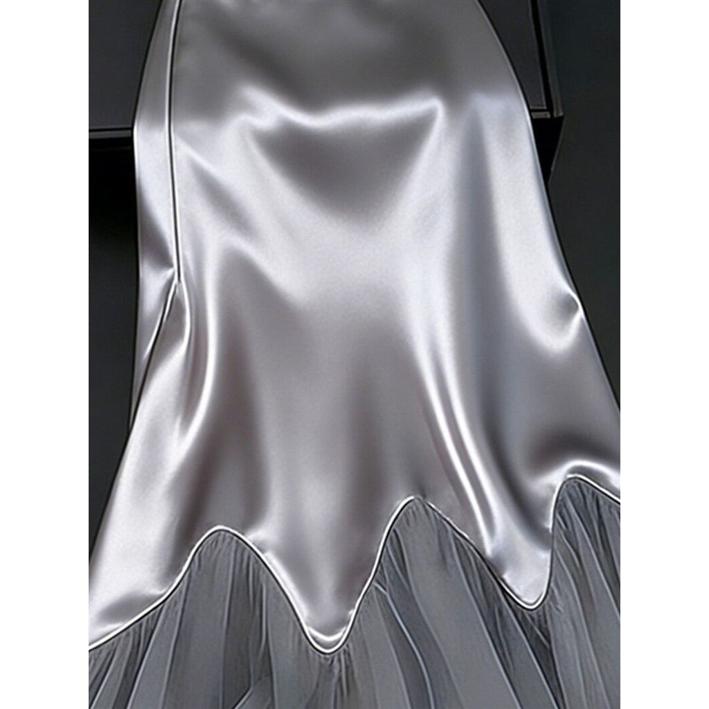 Váy Nửa Chiều Satin Xám, Thiết Kế Độc Đáo Phong Cách Phương Tây