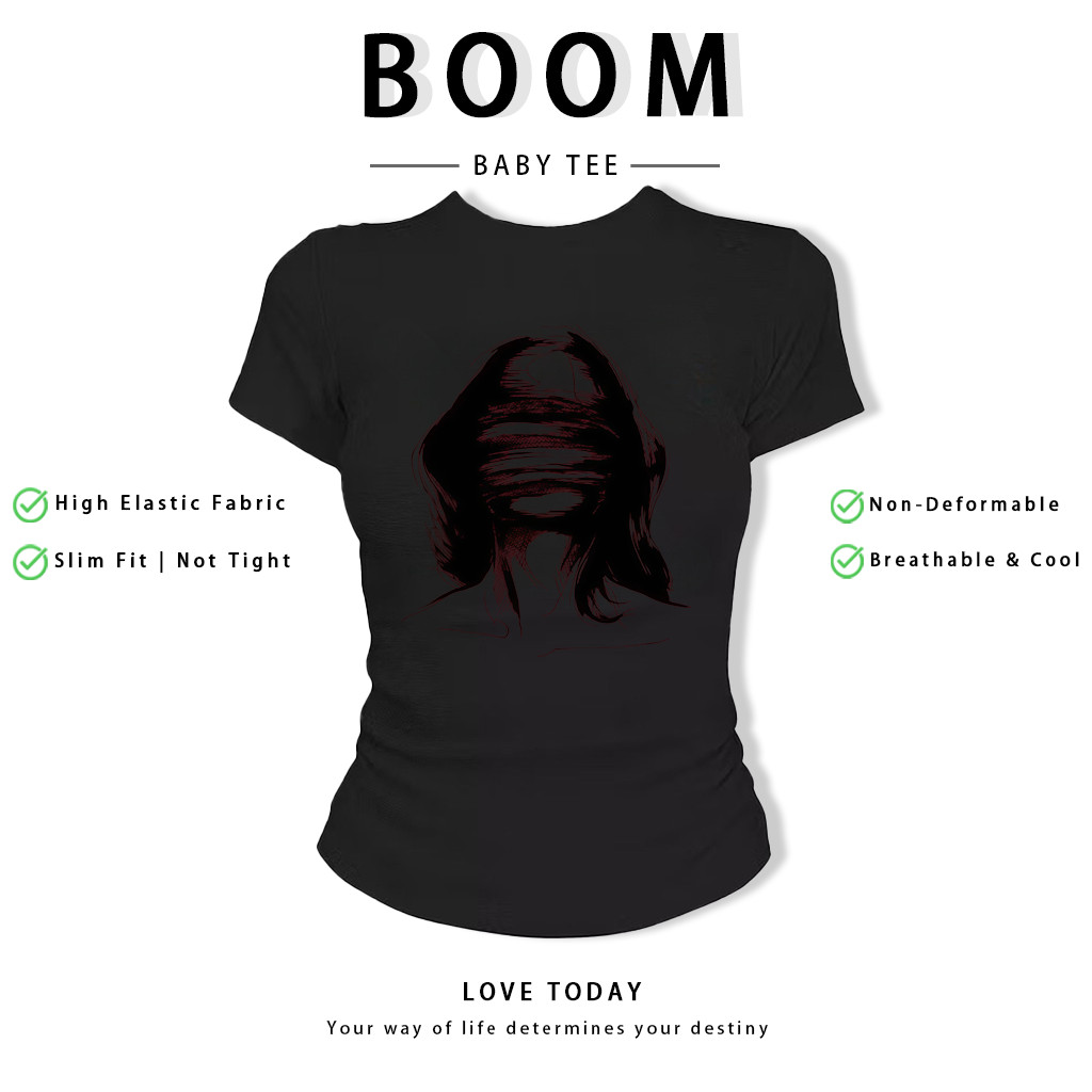 BOOM Áo Baby Tee Nữ Cotton Ôm Body-Áo Thun Ngắn Tay Y2K In Hình PhongCách Mùa Hè, Cổ Tròn Hàng Đầucách hàn quốc phongR43