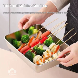 Khay hấp hình chữ nhật, đĩa chuẩn bị rau củ gia dụng, khay thép không gỉ dày dặn.