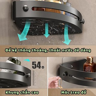 Giá góc treo tường phòng tắm, giá góc phòng tắm đa năng, chống gỉ, thép cường độ cao, thiết kế không đục lỗ