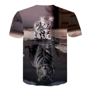 Áo cổ tròn ngắn tay họa tiết mèo con 3D, phù hợp unisex cho mùa hè 2026
