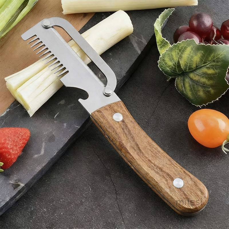 Đa Năng Thép Không Gỉ Hành Cắt Hộ Gia Đình Nhà Bếp Lột Dao Xay Tay Cầm Bằng Gỗ Lột Dao Rau Củ Quả Dao-milesi