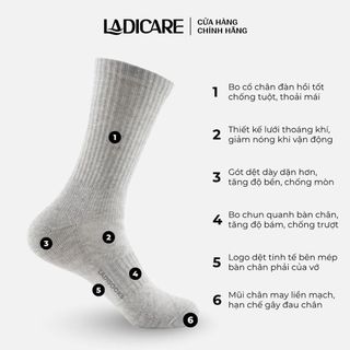 Tất vớ thể thao cotton nam nữ LADICARE [5 TẶNG 1] 2 màu trắng đen cực dày dặn, êm ái co dãn linh hoạt, thoáng khí