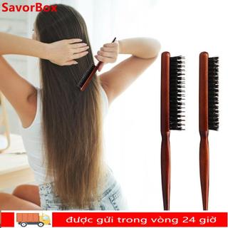 Lược đuôi nhọn SAVORBOX, Lược đánh lông tơ tay cầm bằng gỗ bền bỉ, Bàn chải tóc 3 hàng