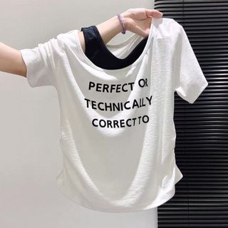 Mùa Hè Phong Cách Mới Đeo Vai Ngắn Tay Áo Thun Nữ Giả Hai Mảnh Top Slim-fit Ôm Hơn Nhìn