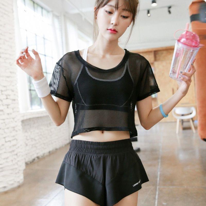 [Ưu đãi đặc biệt trong thời gian có hạn] Áo nỉ lưới thể dục rỗng dành cho nữ Quần yếm tập Yoga khô nhanh chạy bộ khiêu vũ thoáng khí tay ngắn