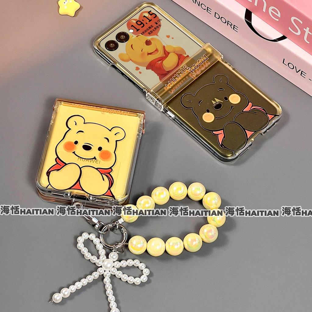 Tương thích với Samsung Galaxy ZFlip7 ZFlip6 Vỏ điện thoại Winnie the Pooh hoạt hình dễ thương Vỏ cứng có thể gập lại có dây buộc ZFlip 7 6 5 4 3 5G N3 Flip Mix Flip 2 Razr 60 Vỏ bảo vệ