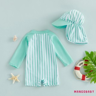 MG-Baby Bé Trai Rash Guard Đồ Bơi Đồ Chơi In Sọc Tay Dài Đồ Bơi Tập Đi Bộ Đồ Tắm Có Mũ Chống Nắng