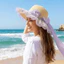 Mũ che nắng vành ren WEETW, Thiết kế hoa Mũ rơm nữ thanh lịch, Bảo vệ tia cực tím thời trang INS Mũ chống nắng thoáng khí Mặc thường ngày