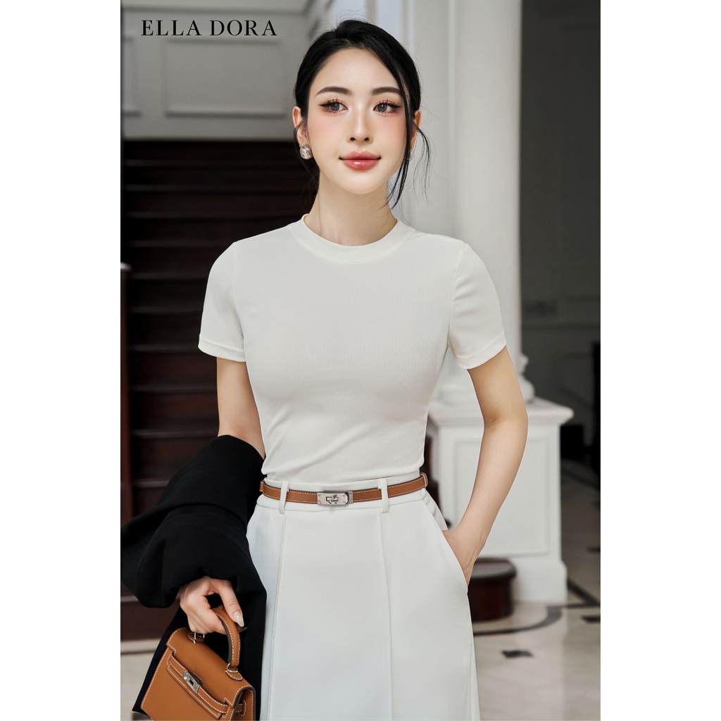 Áo thun nữ ELLA DORA tay ngắn form ôm gọn tôn dáng thanh lịch sang trọng màu TRẮNG [AT04]