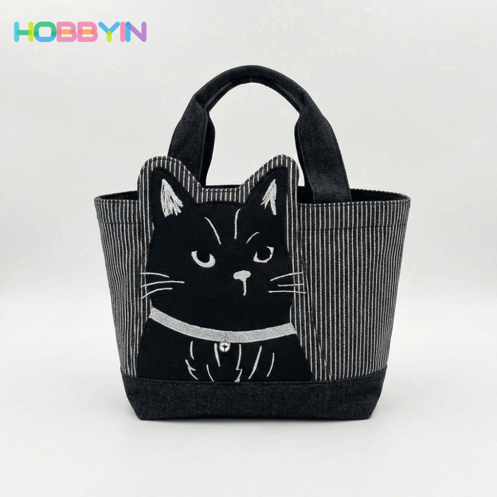 Túi xách HOBBYIN, Túi đựng đồ ăn trưa họa tiết hoạt hình bằng vải Canvas, Túi mua sắm di động dung tích lớn có thể tái sử dụng thời trang