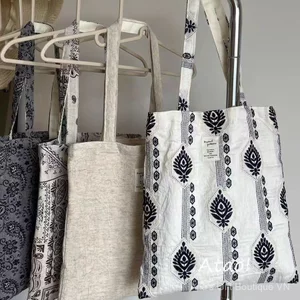 Túi vải lanh Cotton thêu vai Tote văn học Thiết kế thích hợp Phong cách dân tộc