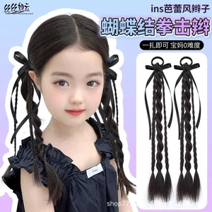 Trẻ Em Tóc Giả Bím Tóc Đuôi Ngựa Xoắn Bím Bé Gái Ba Lê Phong Cách Nơ Quyền Anh Bím Tóc Giả Đuôi Ngựa Đôi