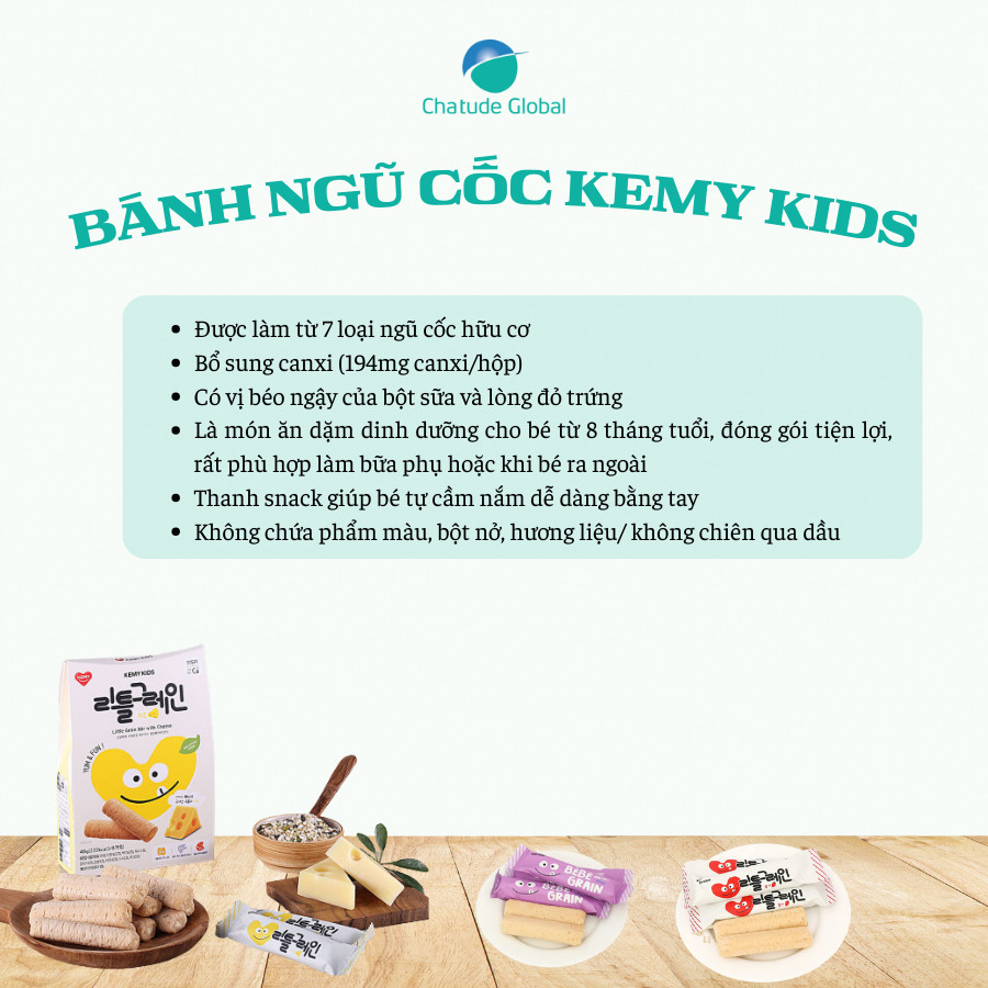 Bánh Ngũ Cốc Ăn Dặm KEMY KIDS, Bữa Phụ Thơm Ngon, Dinh Dưỡng Cho Bé