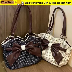 Túi đeo vai nữ WOODNEST, Túi xách nơ nữ cổ điển chấm thẩm mỹ, Y2k hợp thời trang Tất cả các trận đấu Túi đeo nách sang trọng thường ngày Dạo phố