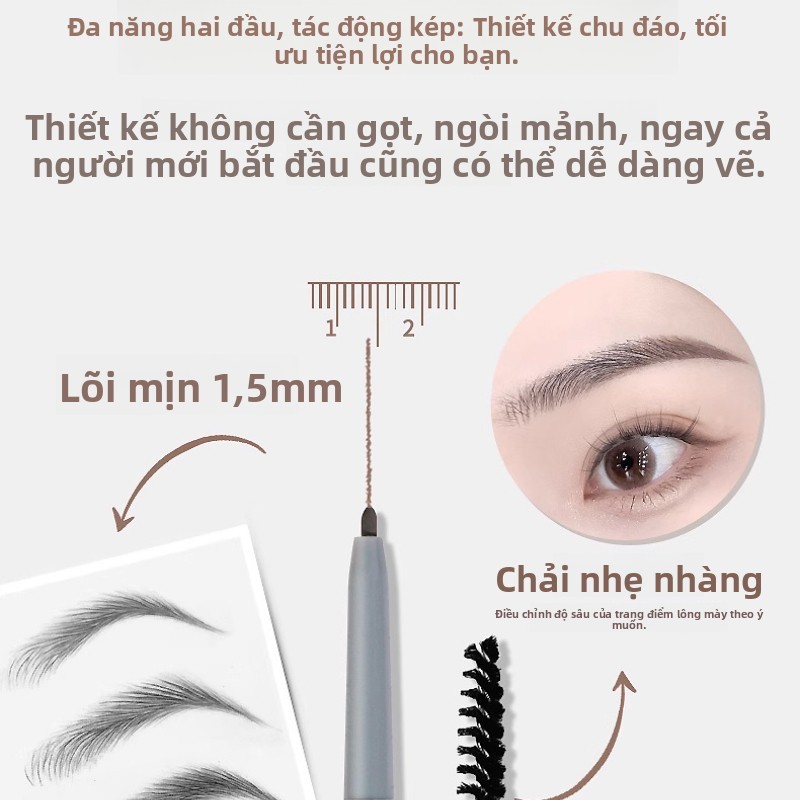 Bút chì kẻ mày hai đầu siêu mịn chống thấm nước chống mồ hôi không nhòe Dễ dàng tô màu Thân thiện với người mới bắt đầu