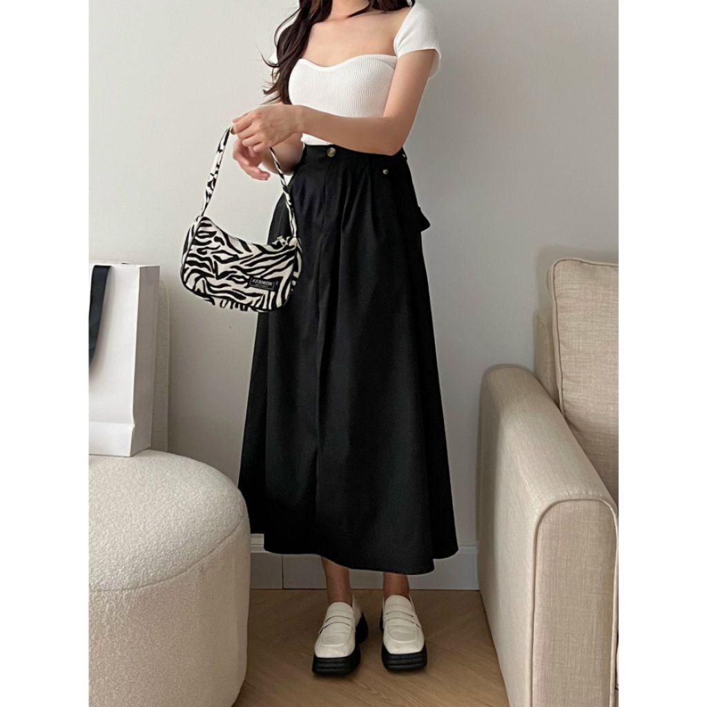 Chân Váy Xếp Ly Có BigSize Dáng Dài Lưng Thun Vải KaKi Thô Đứng Phom Mã CV0878 - SamHi Closet