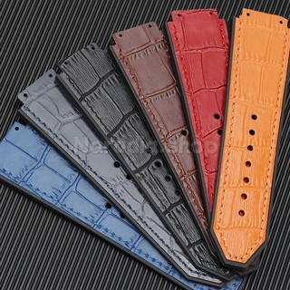 19x25mm 19x26mm cho Hublot Bigbang Silicone + Dây đeo đồng hồ bằng da họa tiết tre Dây đeo đồng hồ có khóa gấp Vòng đeo tay