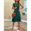 Phụ Nữ Thanh Lịch Mùa Hè Thường Ngày Đi Biển Sundress Tay Ngắn Xếp Ly Midi Đầm Soild Màu O Cổ Áo Thời Trang