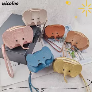 Túi đựng voi NICOLOO, Túi đựng tiền xu có khóa kéo PU, Màu trơn dễ thương với thay đổi lưu trữ Móc khóa cổ điển tại nhà