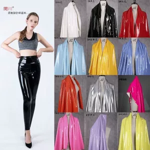 Bốn Mặt Co Giãn Giả Da Vải Gương Đen Siêu Sáng Bóng Quần Da Màu Trơn Mềm Mại Chống Thấm Nước Quần Áo pu Da Vải 5.9