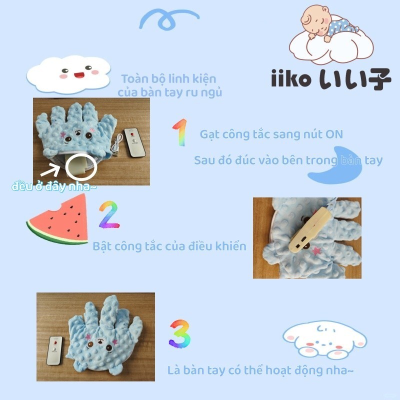 iiko Gối Ôm Bàn Tay Ru Ngủ Cho Bé 3 Chế Độ Vỗ Mô Phỏng Tay Mẹ