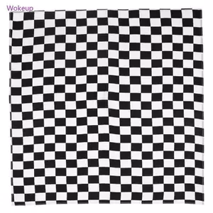 Woke Cotton Bandana Đen Trắng Ca Rô Tóc Quấn Sqaure Khăn Dây Đeo Tay