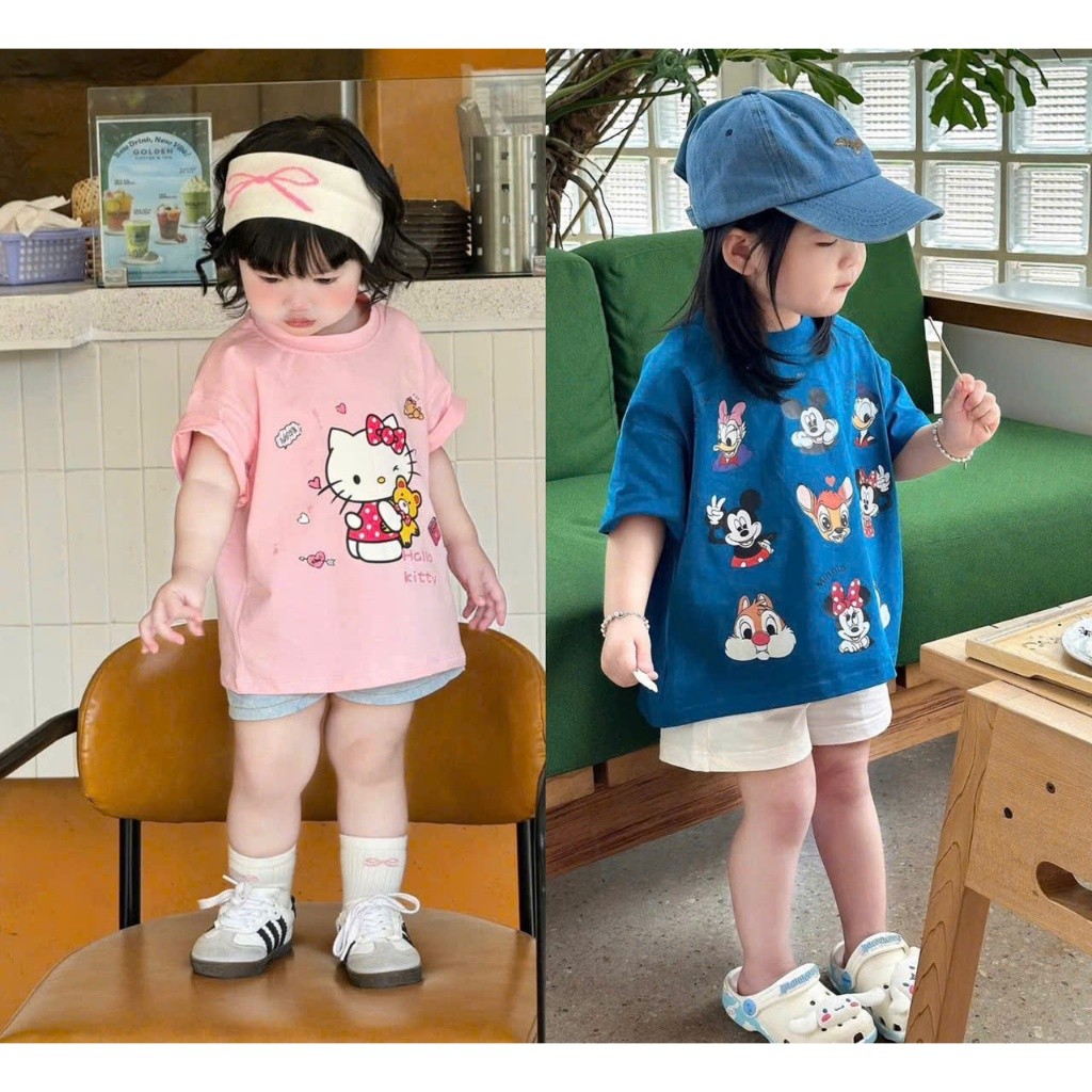 Sét Bé Gái HỌA TIẾT MICKY MÈO QC65 K.Kid Bộ Mùa Hè Cotton Mát Size 8-20kg M65