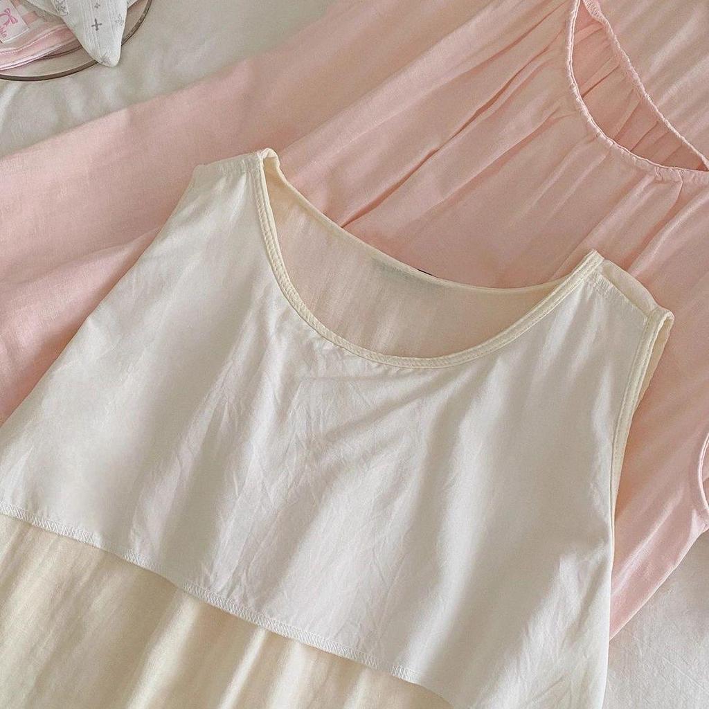 [Hàng mới về] Bộ đồ ngủ sợi hai lớp Cotton phiên bản Hàn Quốc dành cho nữ mùa hè Áo Vest dễ thương có thể mặc bên ngoài Đồ mặc nhà rộng rãi