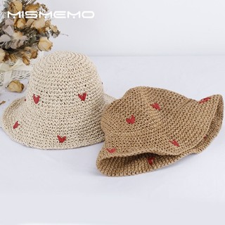 MISMEMO Mũ rơm trái tim tay dệt rỗng, phong cách mới cho mùa hè, phù hợp đi biển và chống nắng