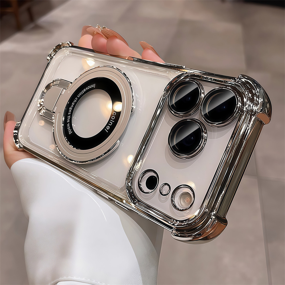 Giá đỡ kim loại Vỏ điện thoại trong suốt chống rơi cho iphone 17 Pro Max 16 13 14 15 Pro Max Vỏ có Camera Bảo vệ toàn diện Vỏ chống sốc Vỏ cứng bảo vệ điện thoại
