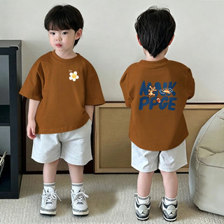 (Từ 1-12 tuổi) Áo thun ngắn tay cho bé trai, áo thun in hình hoa hoạt hình, áo thun cổ tròn