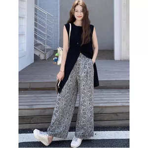 Áo vest không tay và áo sơ mi nữ thiết kế Sense Split Classy, phù hợp với quần ống rộng sọc