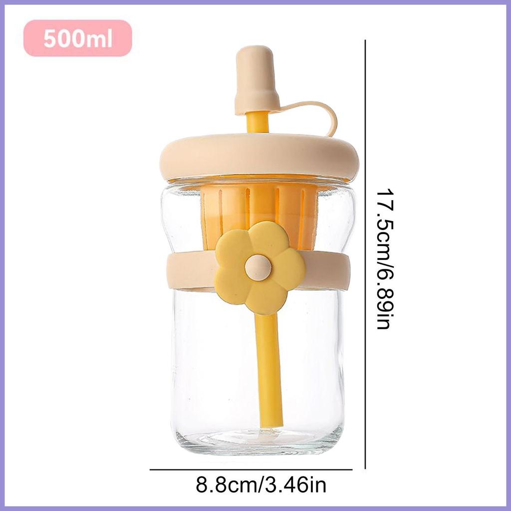 Chai thủy tinh có nắp đậy 500ml Chai nước thủy tinh trong suốt Bộ đồ uống có thể tái sử dụng có ống hút silicon cho đồ uống mueadsyvn