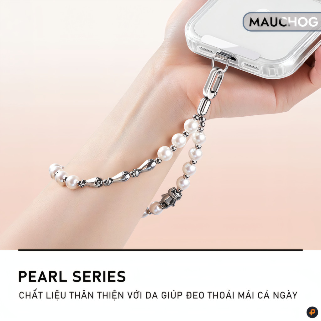 Dây Đeo Tay Điện Thoại Xâu Hạt Ngọc Chai Hình Thú Dễ Thương Độ Dài 28cm Kèm Tag Cho iPhone Samsung