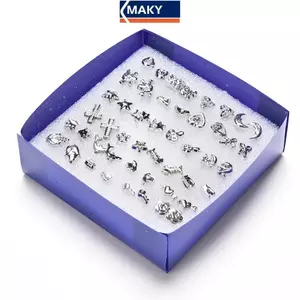 MAKY 24 Cặp Thời Trang Bán Buôn Mix Bạc Mạ Nhựa Bông Tai VN