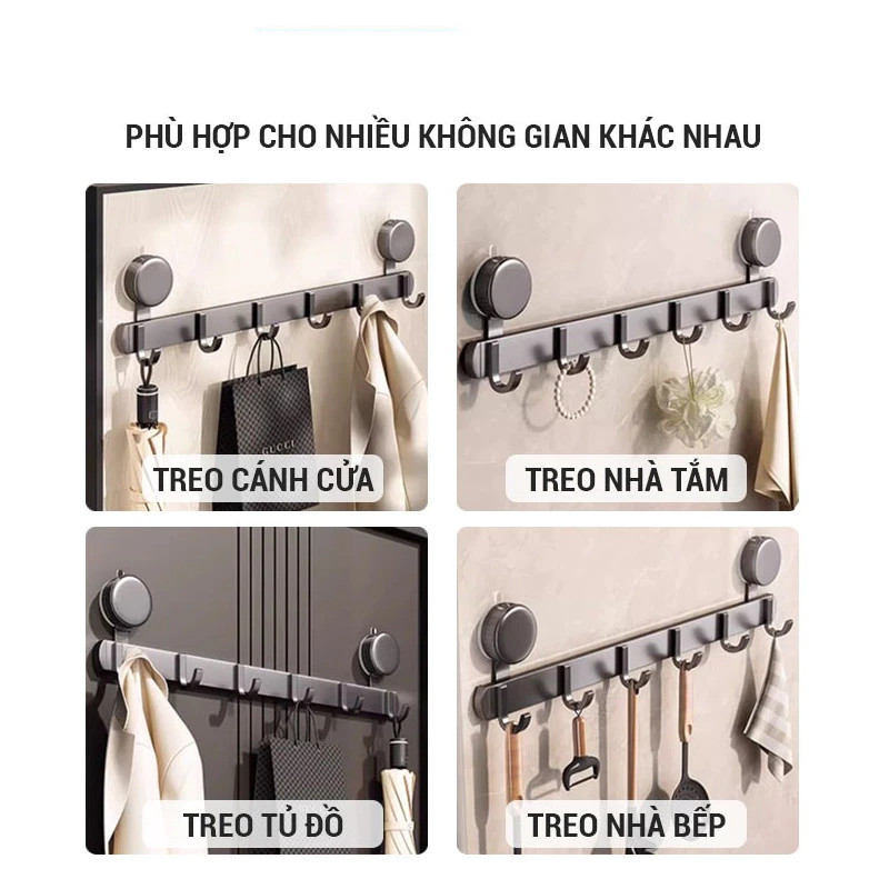 Móc Treo Quần áo Hút Chân Không, Nhôm Chống Gỉ, Không Khoan, Hút Siêu Chắc, Treo Sau Cửa, Phòng Tắm, Nhà Bếp, Tủ đồ
