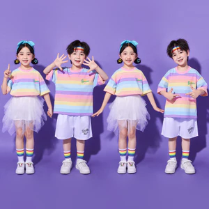 💕Chỗ💕 Trẻ Em Hiphop Jazz Đường Phố Hồng Trang Phục Quần Áo 3-12 Tuổi Bộ Đồ Cầu Vồng Hợp Xướng