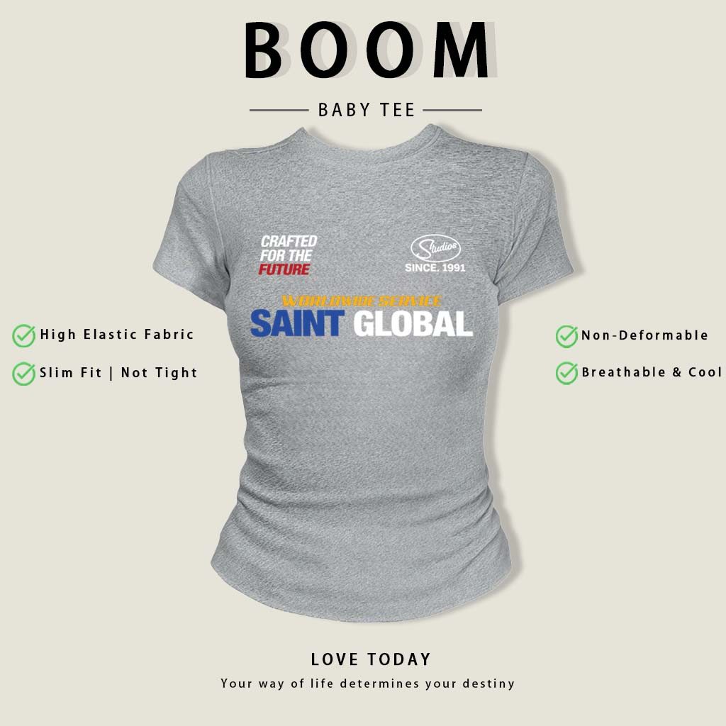BOOM Áo Baby Tee Nữ Cotton Ôm Body-Áo Thun Ngắn Tay Y2K In Hình PhongCách Mùa Hè, Cổ Tròn Hàng Đầucách hàn quốc phongE36