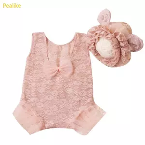 Pealike Áo liền quần sơ sinh ren, mũ chụp ảnh, thân thiện với da, 1 mảnh