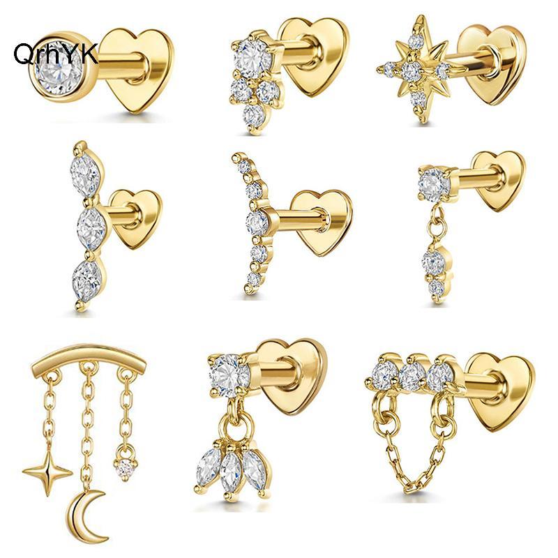 Bông Tai Bạc 925 Hình Trái Tim Kẻ Sọc Zircon Phù Hợp Cho Nữ