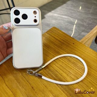 Ốp Da PU Trắng Sang Trọng Có Dây Đeo Tay Cho Samsung Galaxy S26 S25 Edge S24 S23 S22 S21 S20 FE Lite Plus Note 20 Ultra 5G 4G Vỏ Đơn Giản Bảo Vệ Camera Doanh Nhân