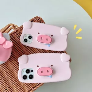 Giá đỡ mũi lợn nước bọt dễ thương iPhone16 Apple 15 Thích hợp cho 13 Vỏ điện thoại 17 Silicone 14promax