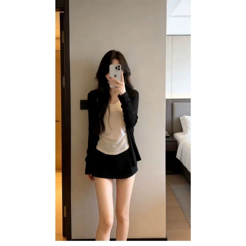Áo len cardigan kiểu dáng khổng lồ phong cách Hàn Quốc màu đen, phù hợp mùa xuân hè