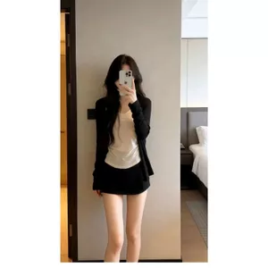 Áo len cardigan kiểu dáng khổng lồ phong cách Hàn Quốc màu đen, phù hợp mùa xuân hè