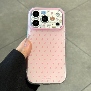 Ốp điện thoại imd hai lớp ống kính hoạt hình dễ thương màu hồng Wave Point cho iPhone 17Promax 14 15 16 Pro Max 13 Vỏ điện thoại chống sốc dành cho nữ